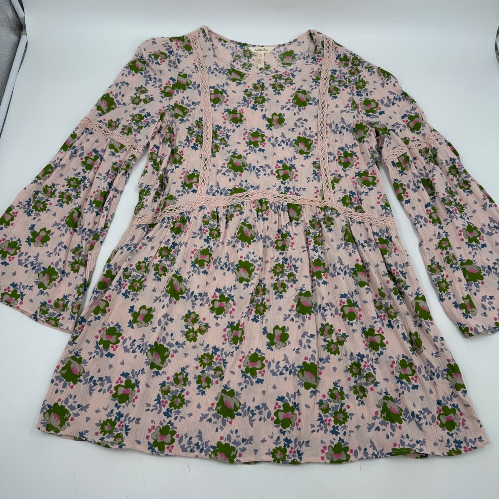Matilda Jane Women's Floral Print Bell Sleeve Mini Dress Pink‎ Green Size L
